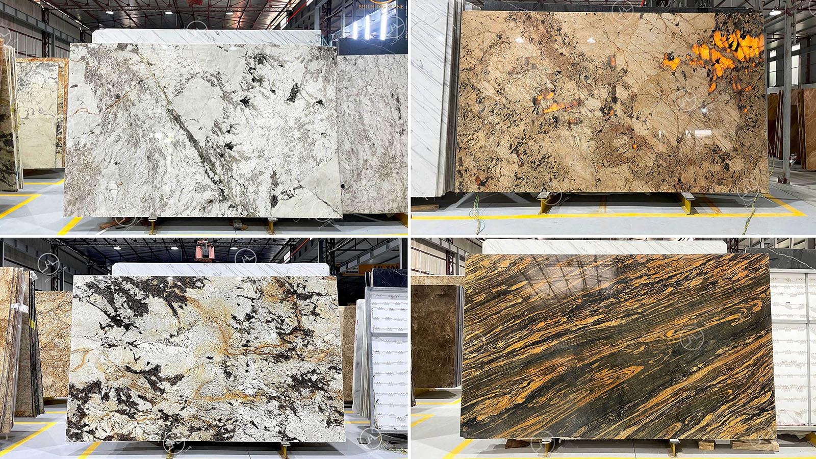 Mẫu bậc tam cấp ốp granito màu trắng với các hạt đá đa sắc, mang lại vẻ đẹp tươi sáng và hiện đại.
