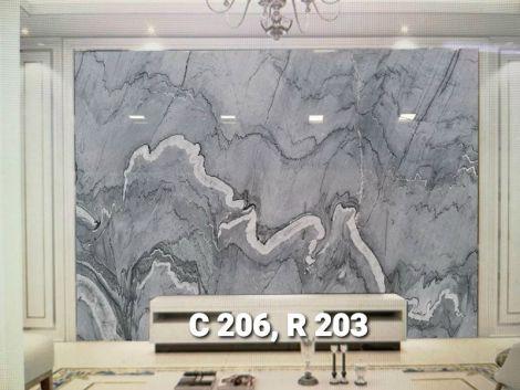 Tường phòng khách ốp đá hoa cương vân mây ấn tượng